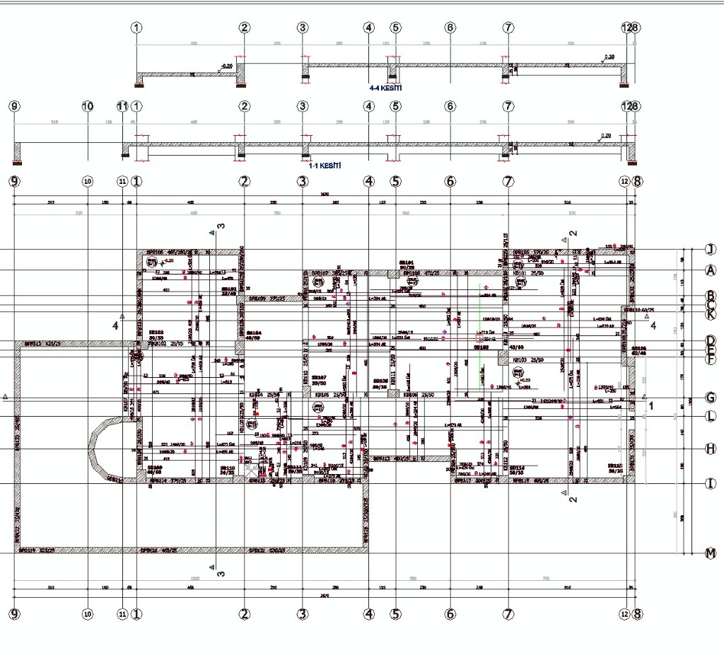 Statik plan kiriş kesitleri KB